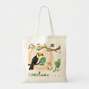 Tropical Toucan Bird & Jungle Leaves Aesthetic Can Tote Bag