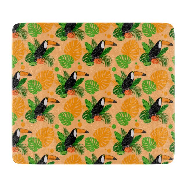 Tropical Toucan Bird Seamless Pattern Cutting Board (Front)
