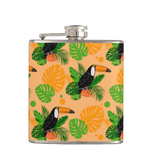 Tropical Toucan Bird Seamless Pattern Hip Flask