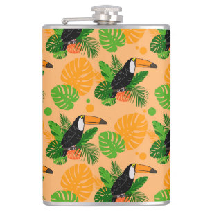 Tropical Toucan Bird Seamless Pattern Hip Flask