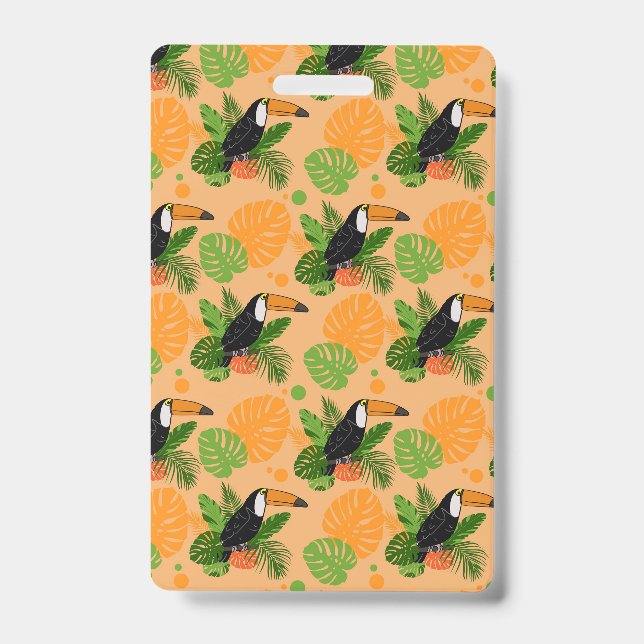 Tropical Toucan Bird Seamless Pattern ID Badge (Front)