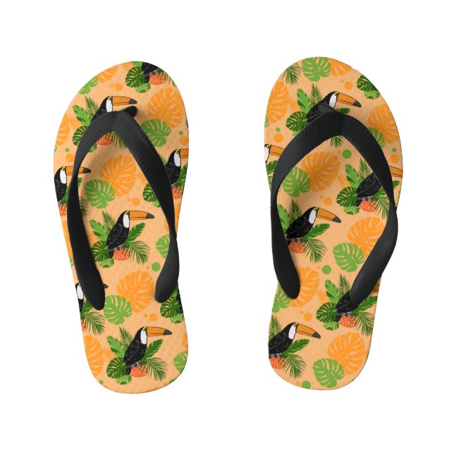 Tropical Toucan Bird Seamless Pattern Kid's Jandals (Footbed)