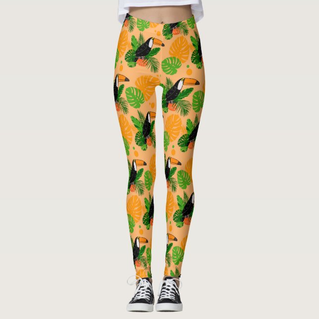 Tropical Toucan Bird Seamless Pattern Leggings (Front)