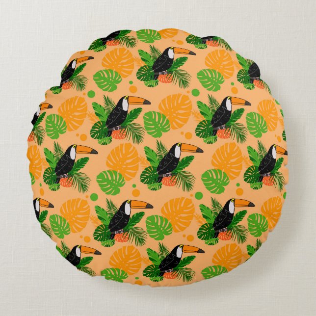 Tropical Toucan Bird Seamless Pattern Round Cushion (Front)