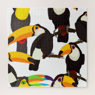 Tropical Toucan Birds Vintage Pattern Jigsaw Puzzle
