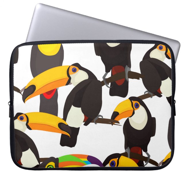 Tropical Toucan Birds Vintage Pattern Laptop Sleeve (Front)