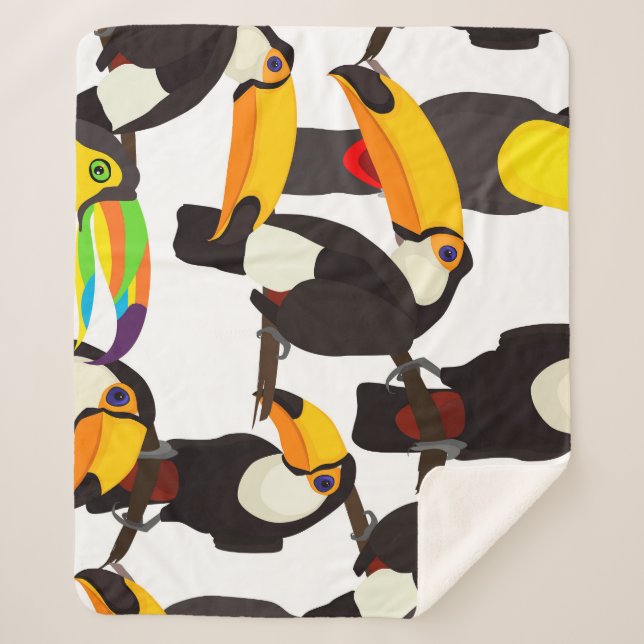 Tropical Toucan Birds Vintage Pattern Sherpa Blanket (Front)
