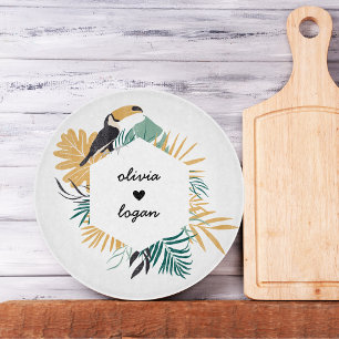 Tropical Toucan Botanical Couple Cutting Board