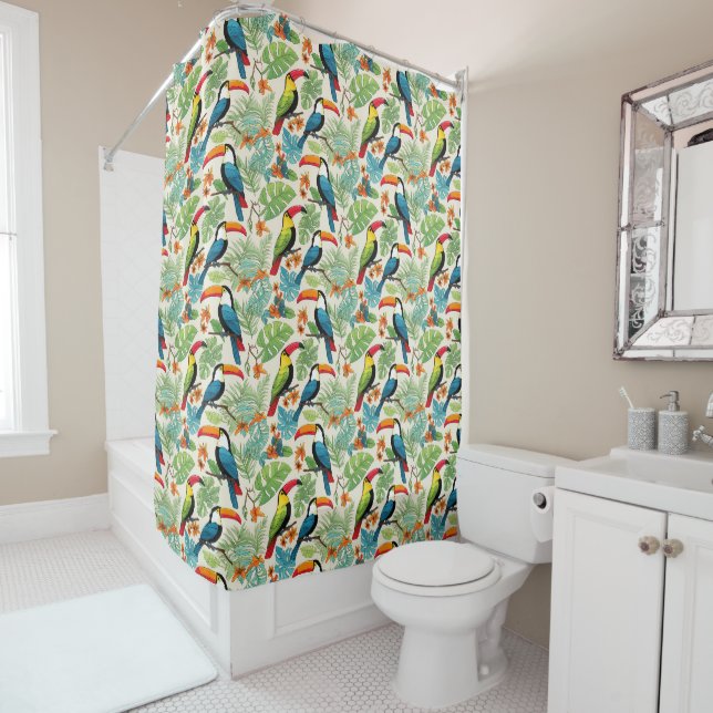 Tropical Toucan Canopy Shower Curtain (In Situ)