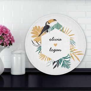 Tropical Toucan Couple's Name Cutting Board