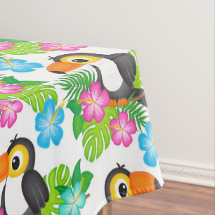 Tropical Toucan Floral Colourful Summer Pattern Tablecloth