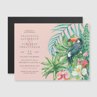 Tropical Toucan, Flowers & Leaves | Wedding Magnetic Invitation