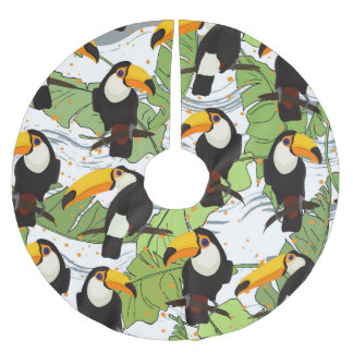 Tropical Toucan, green palms, vintage pattern. Brushed Polyester Tree Skirt