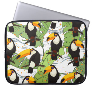 Tropical Toucan, green palms, vintage pattern. Laptop Sleeve