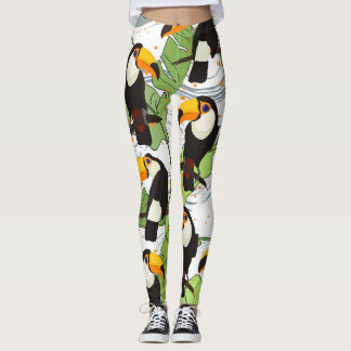 Tropical Toucan, green palms, vintage pattern. Leggings