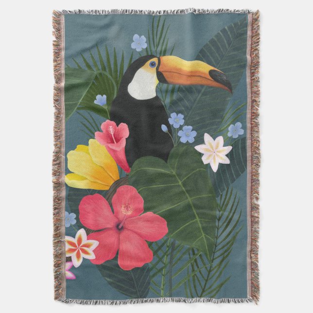 Tropical Toucan in the Wilderness Throw Blanket (Front Vertical)