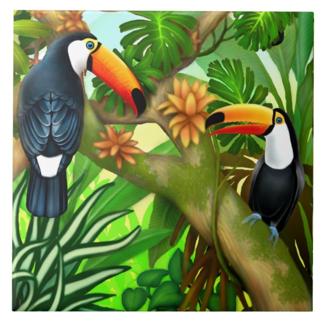 Tropical Toucan Jungle Ceramic Tile (Front)