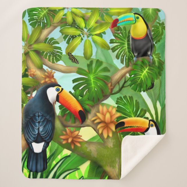 Tropical Toucan Jungle Sherpa Blanket (Front)