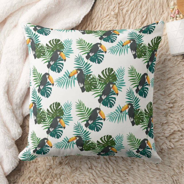Tropical Toucan & Palm Leaves Pattern Cushion (Blanket)
