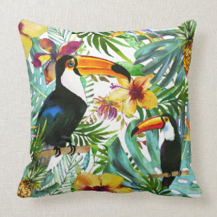 Tropical Toucan Paradise Palm Pineapple Modern Cushion