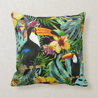 Tropical Toucan Paradise Palm Pineapple Modern Cushion