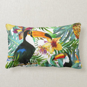 Tropical Toucan Paradise Palm Pineapple Modern Lumbar Cushion