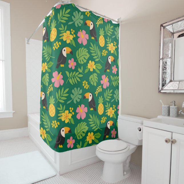 Tropical Toucan Paradise  Shower Curtain (In Situ)