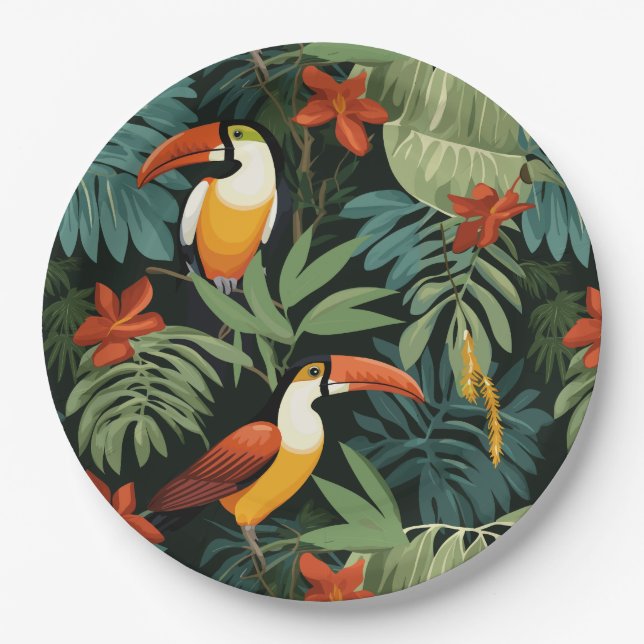 Tropical Toucan Pattern Paper Plate (Front)