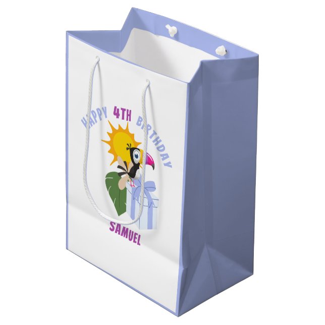 Tropical Toucan Personalised Happy Birthday Medium Medium Gift Bag (Front Angled)