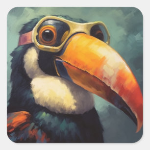 Tropical Toucan Pilot Vintage Aviator Art Square Sticker