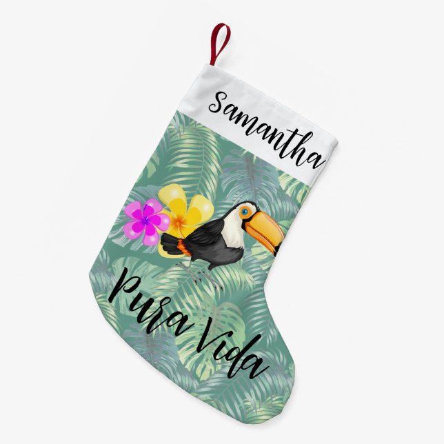 Tropical Toucan Pura Vida Christmas Stocking (Front (Hanging))