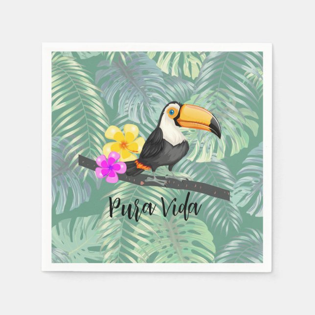 Tropical Toucan Pura Vida Paper Napkins (Front)