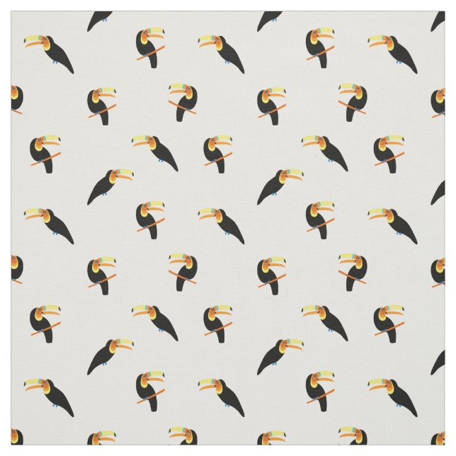 Tropical Toucans Exotic Birds Black White Pattern Fabric (Swatch)