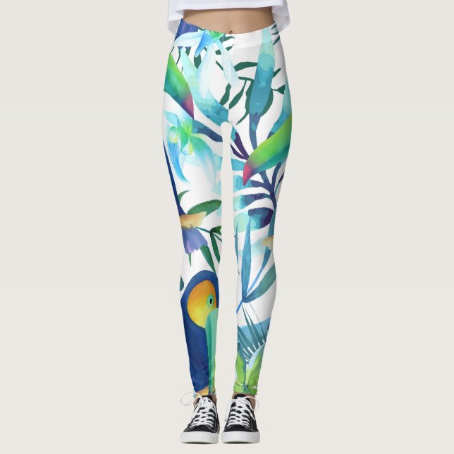 Tropical Toucans: Exotic Flower Pattern. Leggings (Front)