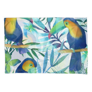 Tropical Toucans: Exotic Flower Pattern. Pillowcase
