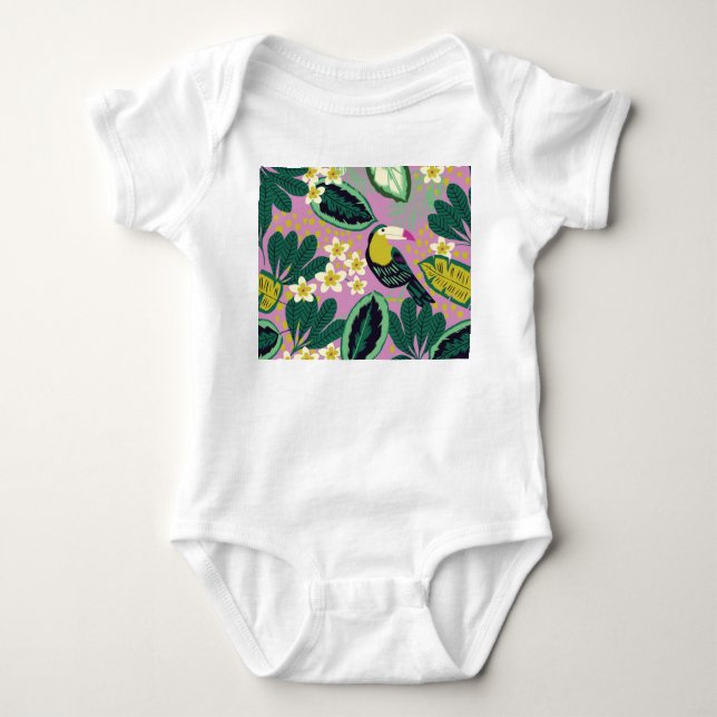 Tropical Toucans: Flower Pattern Baby Bodysuit (Front)