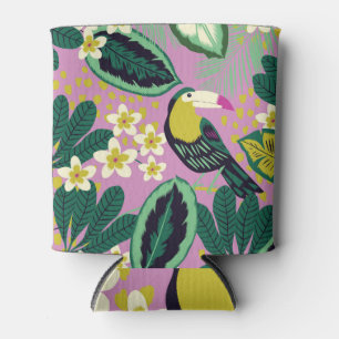Tropical Toucans: Flower Pattern Can Cooler