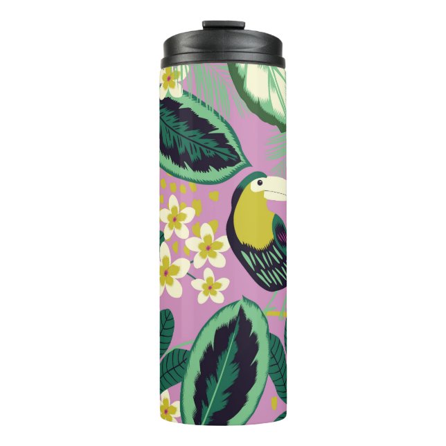Tropical Toucans: Flower Pattern Thermal Tumbler (Front)