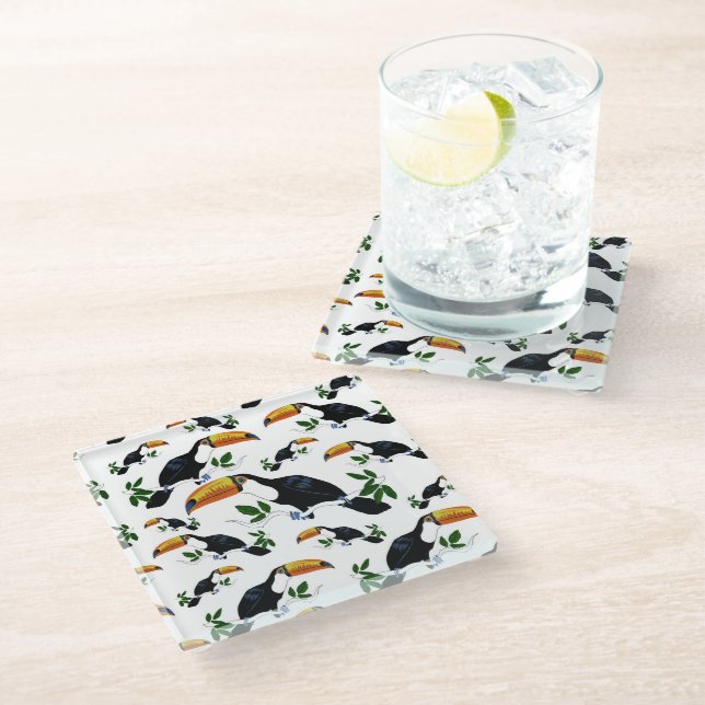 Tropical Toucans - Playful Jungle Glass Coaster (Angled)