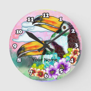 Tropical Toucans  Round Clock