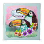 Tropical Toucans  Tile<br><div class="desc">Tropical Toucans tile by ArtMuvz Illustration. Matching toucans apparel and beach gifts. To personalize  add your name or add text instead. Customize this  Toucan tile  to make it uniquely yours or to give as a personalized gift</div>