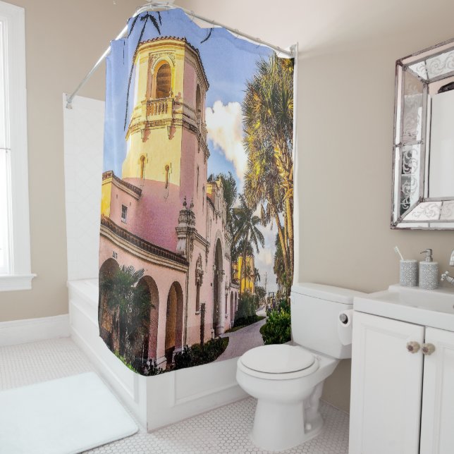 Tropical Train Station Shower Curtain (In Situ)