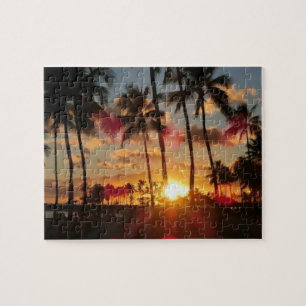 Tropical Tranquility: A Hawaiian Sun and Palm Tree Jigsaw Puzzle