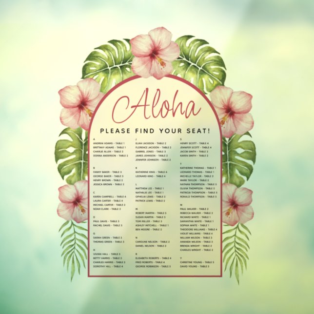 Tropical Transparent Alphabetical Seating Chart  (Sheet 3)