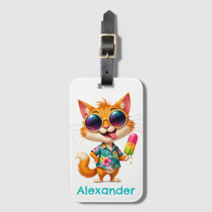 Tropical Travel Cat Personalise Luggage Tag