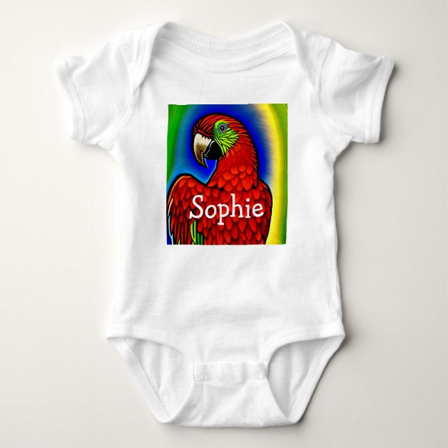 Tropical Treasure: Abstract Vibrant Parrot Artwork Baby Bodysuit (Front)