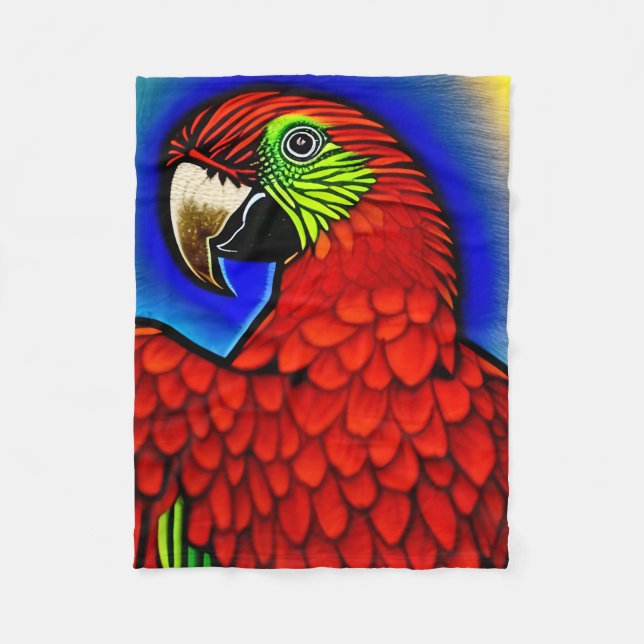 Tropical Treasure: Abstract Vibrant Parrot Artwork Fleece Blanket (Front)