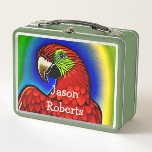 Tropical Treasure: Abstract Vibrant Parrot Artwork Metal Lunch Box