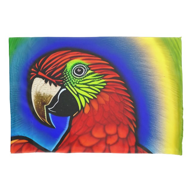 Tropical Treasure: Abstract Vibrant Parrot Artwork Pillowcase (Front)