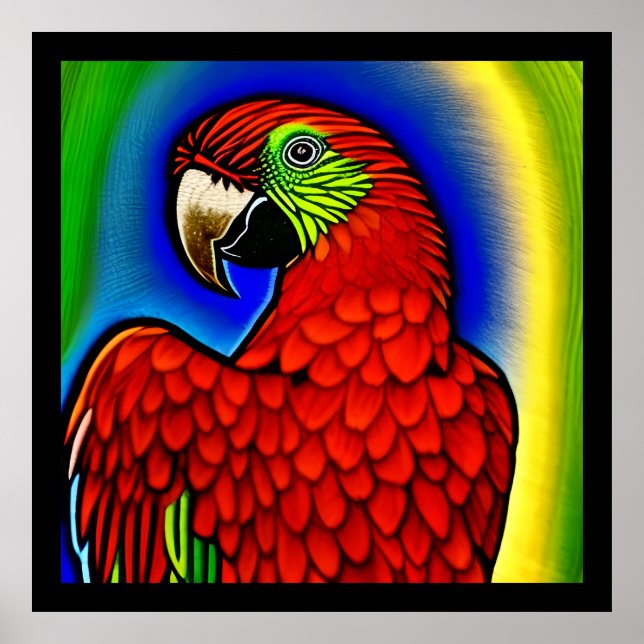 Tropical Treasure: Abstract Vibrant Parrot Artwork Poster (Front)